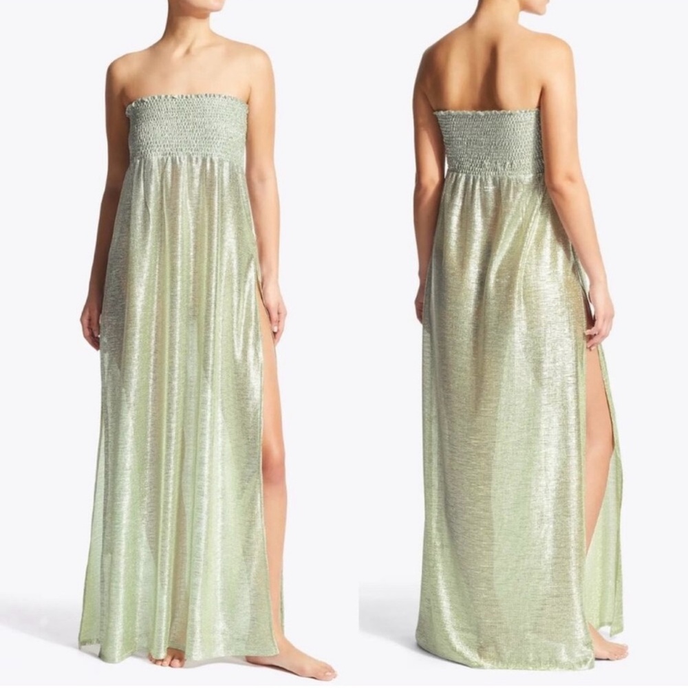 KURT GEIGER LONDON SILVER SHOREDITCH Shimmering Strapless Maxi Dress MED